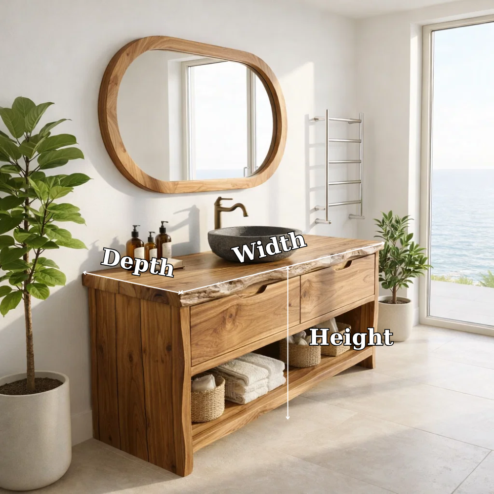 Solid Wood Bathroom Vanity Cabinet with Live Edge β Rustic Vanity Base Only
