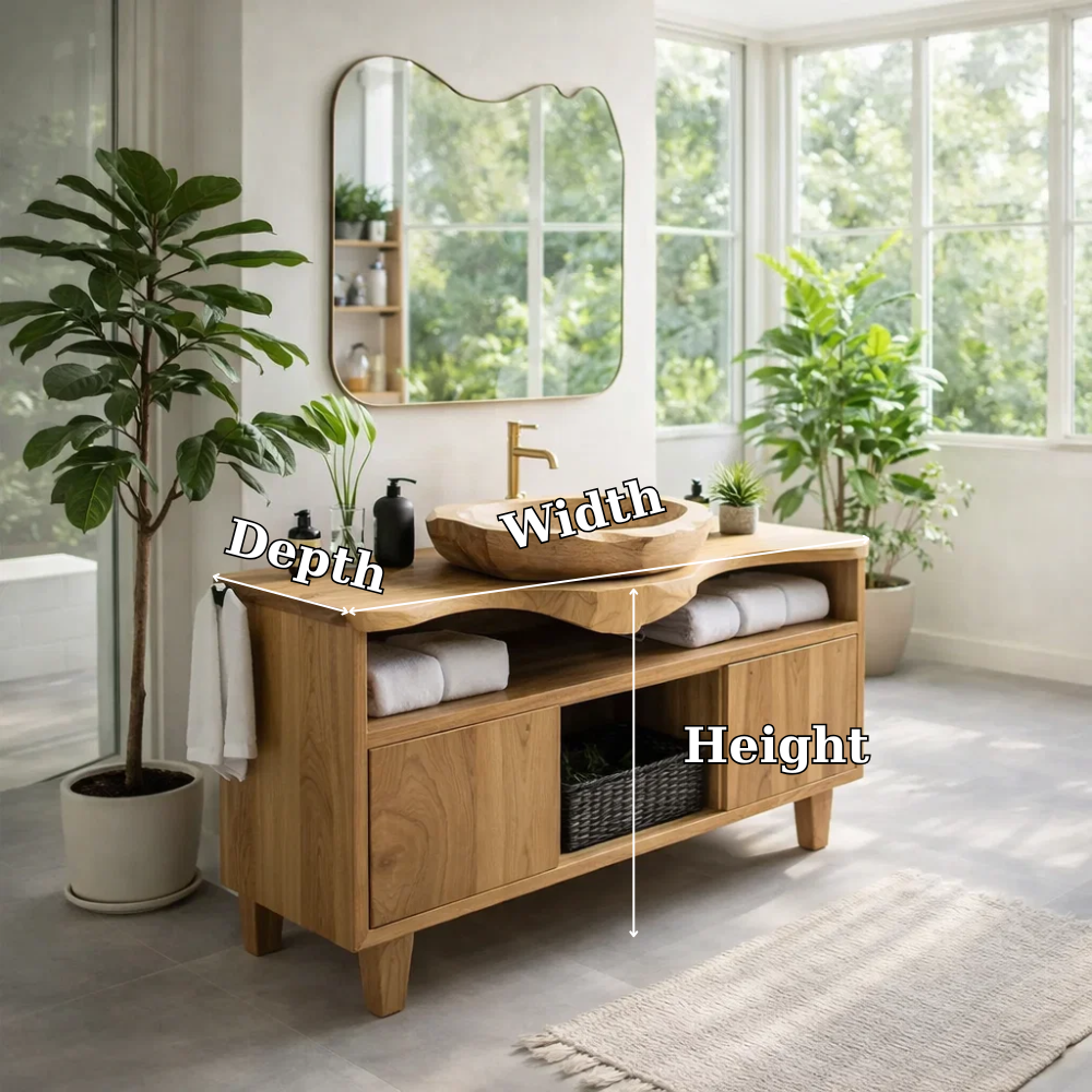 Solid Wood Bathroom Vanity Cabinet with Storage β Modern Oak Vanity Base Only