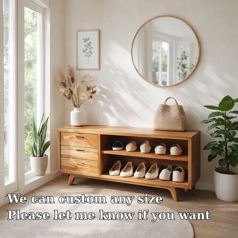 Solid Wood Shoe Bench with Drawers & Shelves – Entryway Storage Organizer