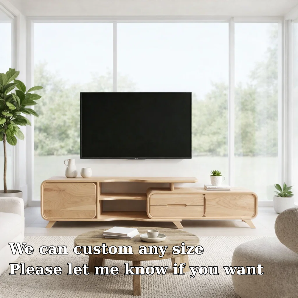 Solid Wood TV Console with Drawers & Shelves – Modern Media Unit Storage