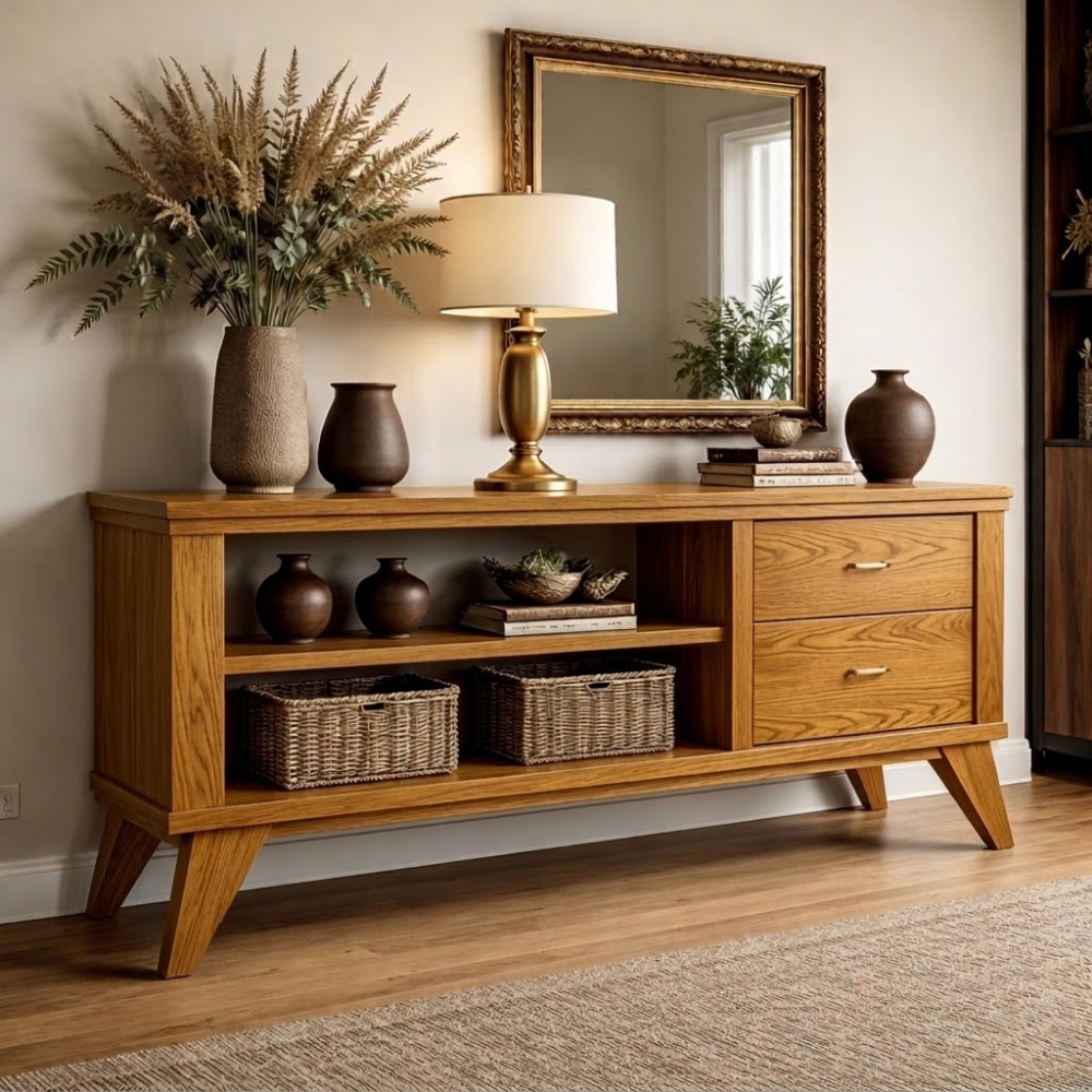 Handcrafted Console Cabinet with Storage | Mid-Century Modern Design