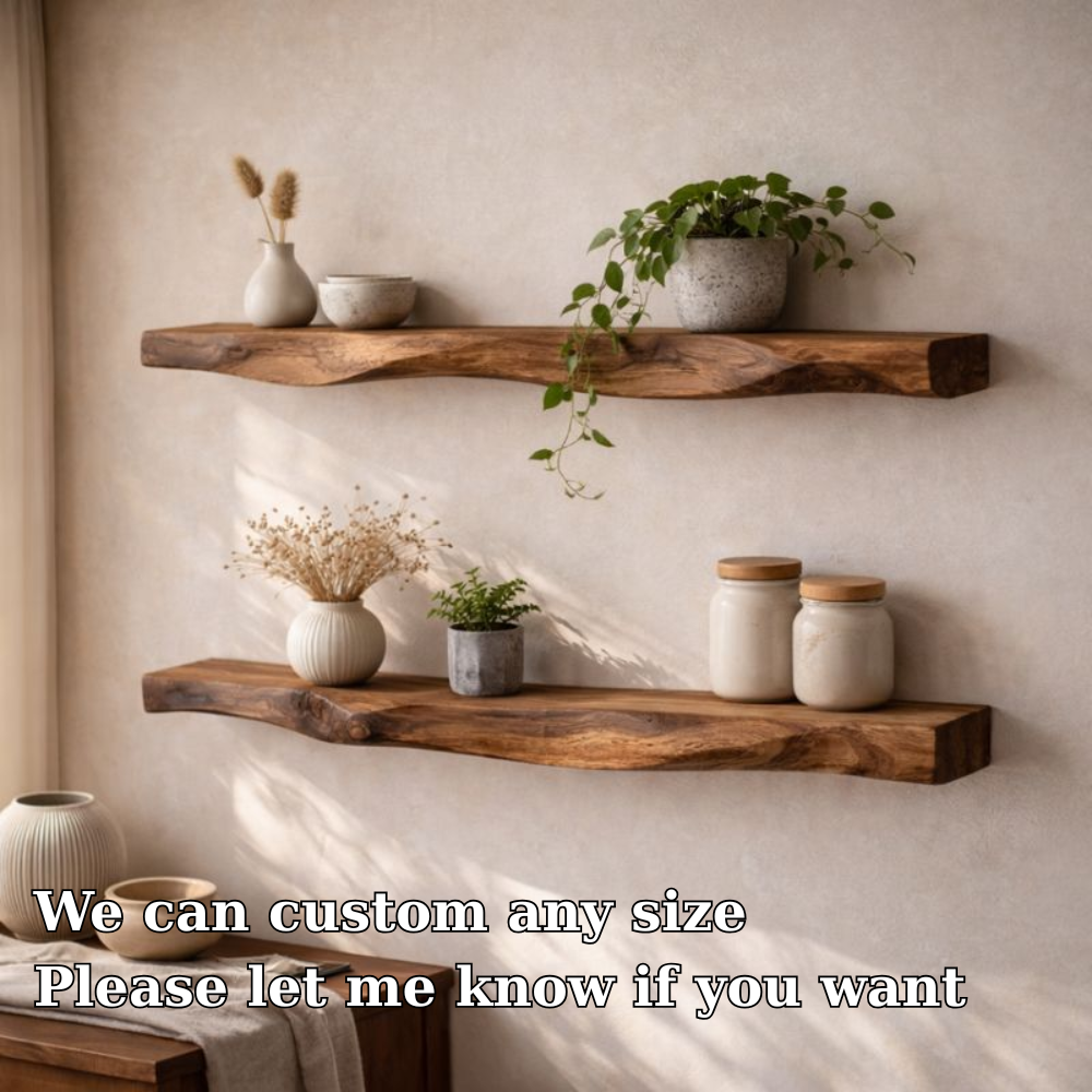 Handcrafted Solid Wood Tree Branch Wall Shelf - Organic Live Edge Floating Bookshelf