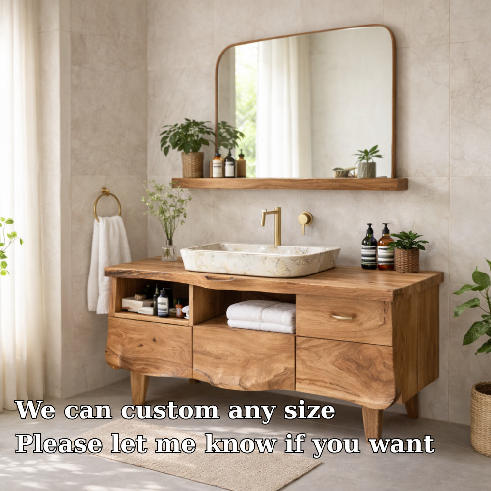 Solid Wood Bathroom Vanity Cabinet with Storage β Modern Rustic Vanity (No Sink)