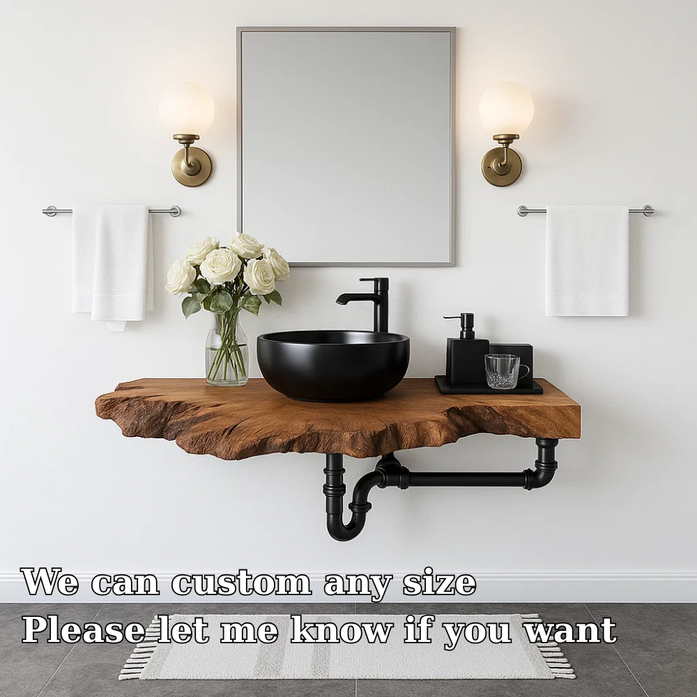 Live Edge Floating Bathroom Vanity Solid Wood Wall Mounted Rustic Vanity