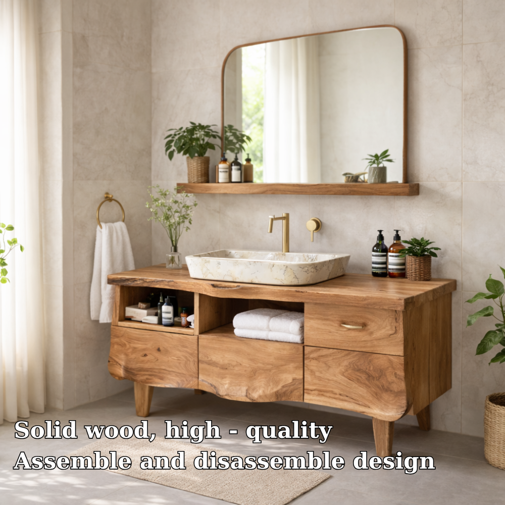 Solid Wood Bathroom Vanity Cabinet with Storage β Modern Rustic Vanity (No Sink)