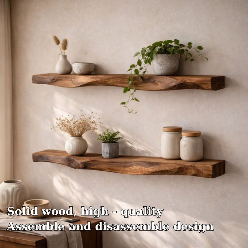 Handcrafted Solid Wood Tree Branch Wall Shelf - Organic Live Edge Floating Bookshelf