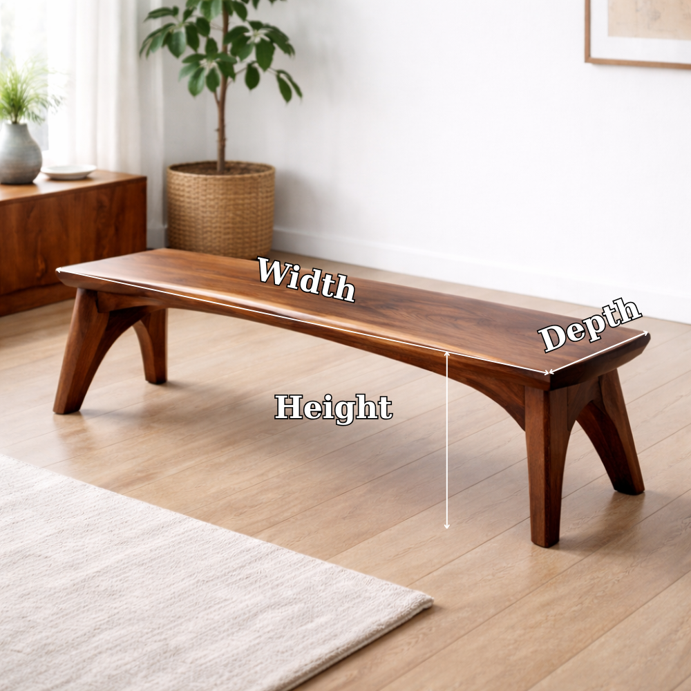 Solid Wood Dining Bench – Modern Rustic Wooden Seating Bench for Entryway or Dining Room