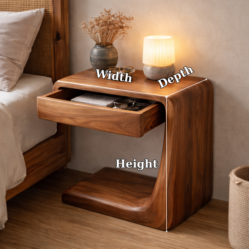 Solid Wood Nightstand with Drawer – Modern Bedside Table with Storage Shelf