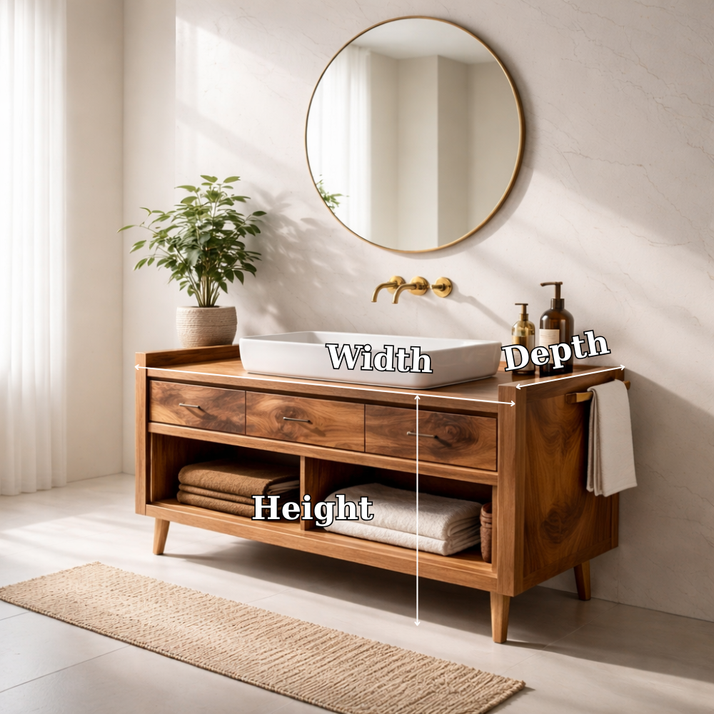 Solid Wood Bathroom Vanity Cabinet with Drawers β Modern Rustic Vanity (No Sink)