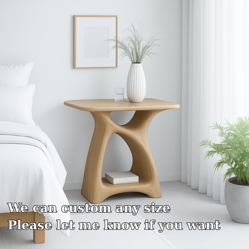 Modern Nightstand with Curved Design and Open Shelves - Dark Wood Finish