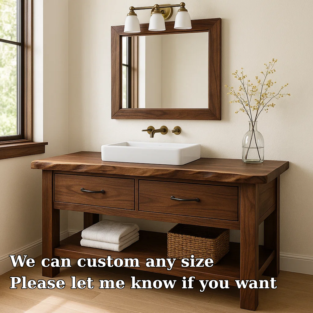 Solid Wood Bathroom Vanity Walnut Farmhouse Single Sink with Drawers and Shelf