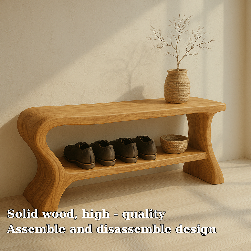 Minimalist Wooden Shoe Storage Bench – Solid Wood Entryway Bench with Shelf