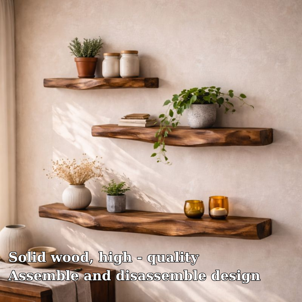 Handcrafted Solid Wood Organic Wall Shelf - Unique Live Edge Floating Decor for Home & Kitchen