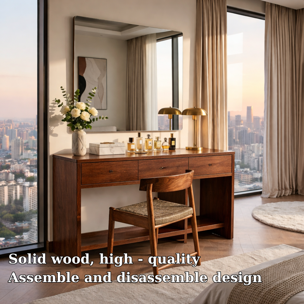 Handcrafted Solid Wood Makeup Vanity – Modern Minimalist Design