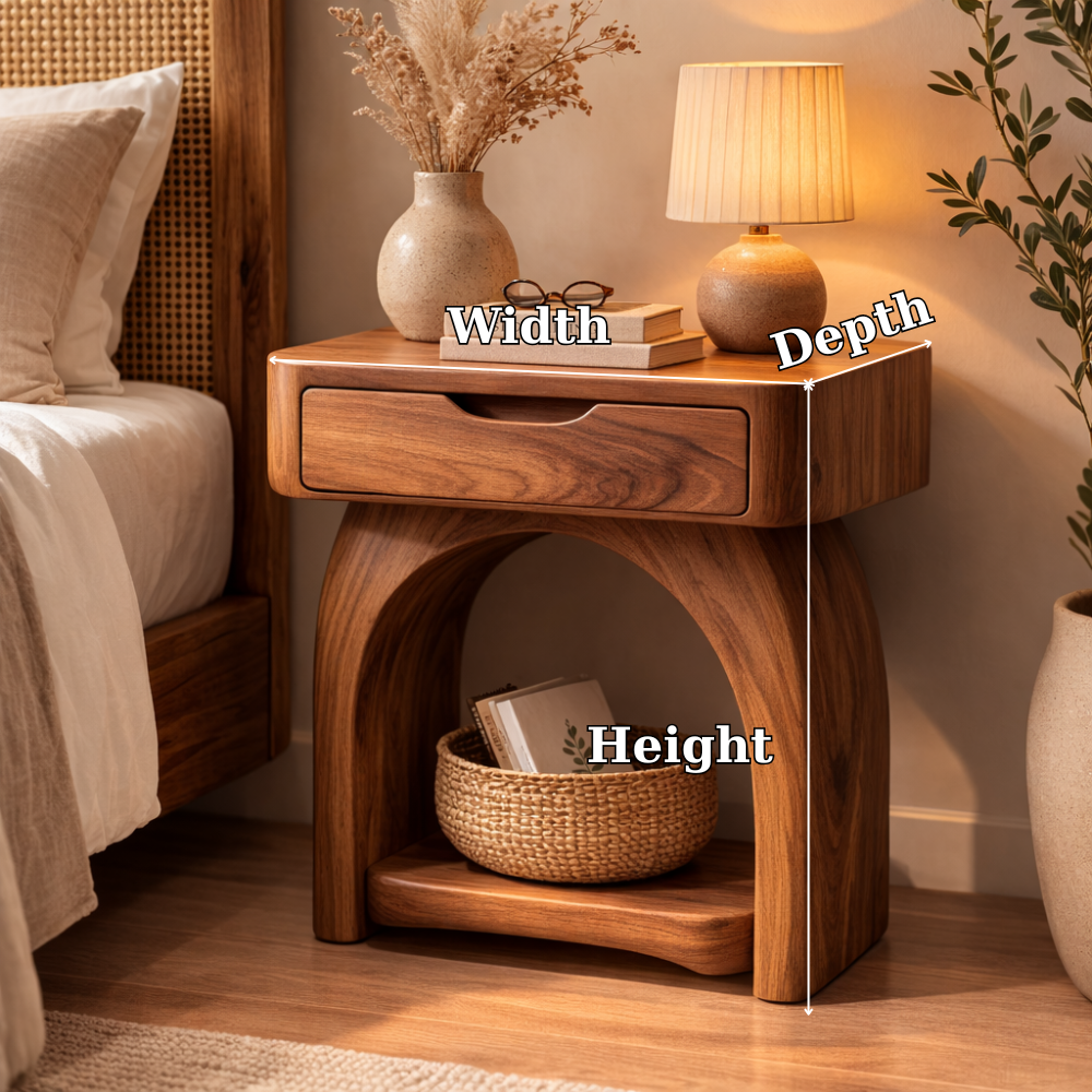 Solid Wood Nightstand with Drawer and Shelf – Modern Bedside Table for Bedroom