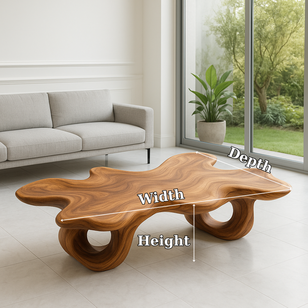 Modern Solid Wood Coffee Table with Unique Organic Shape for Contemporary Living Room