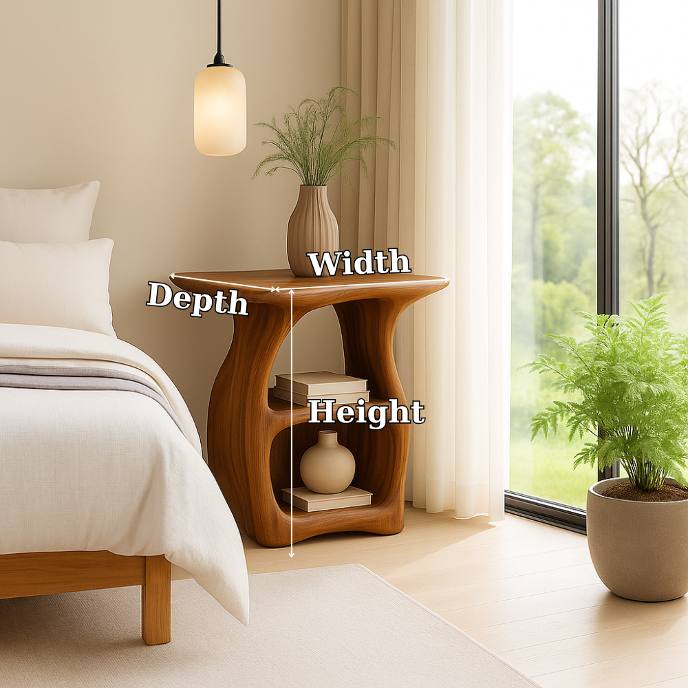 Contemporary Oak Nightstand with Unique Curved Shelves - Minimalist Design