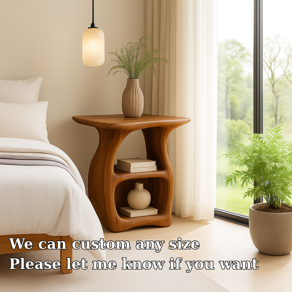 Contemporary Oak Nightstand with Unique Curved Shelves - Minimalist Design