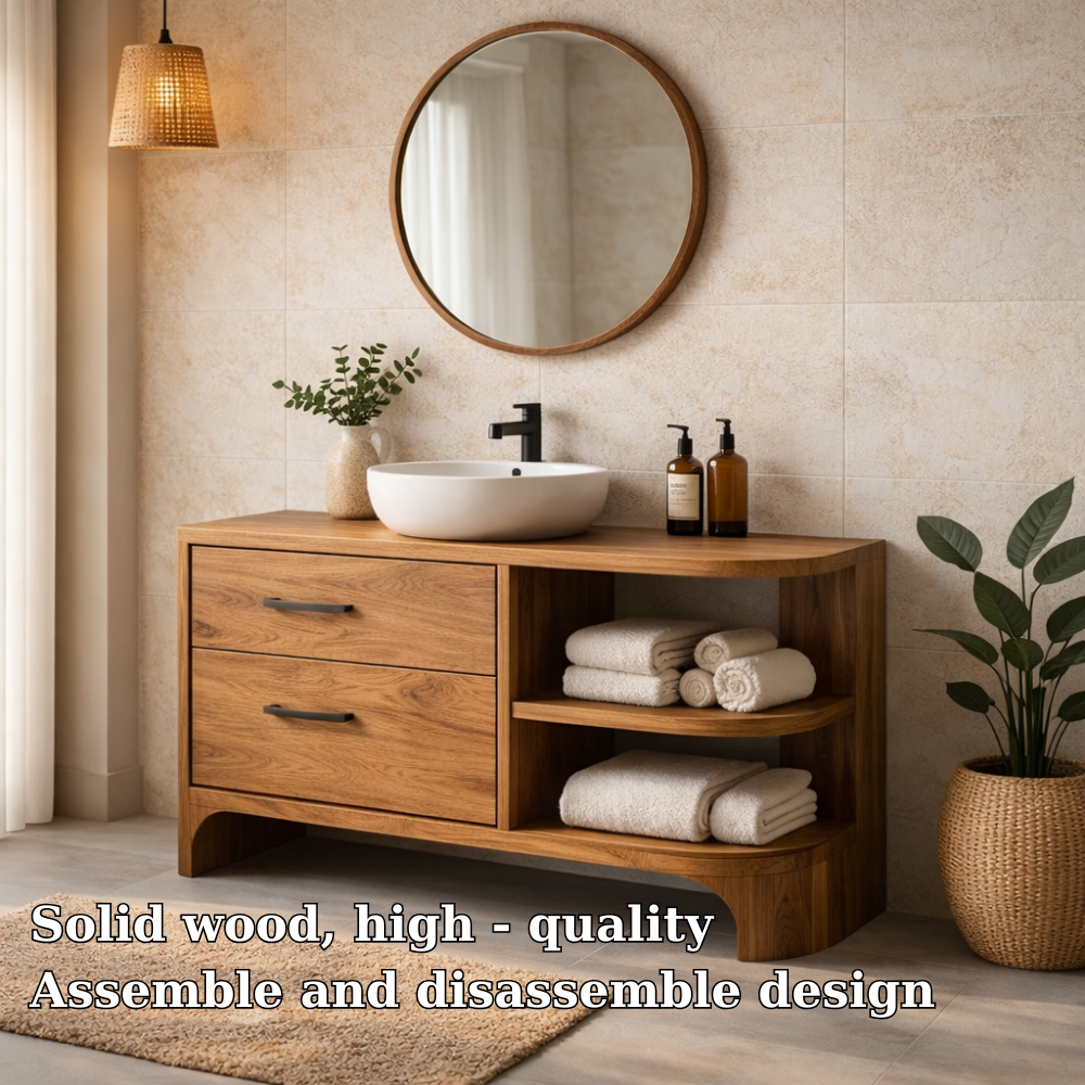 Wood Bathroom Vanity with Drawers and Open Shelf β Modern Bathroom Vanity Cabinet
