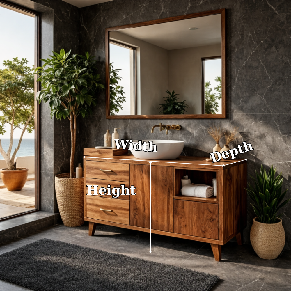 Solid Wood Bathroom Vanity with Drawers & Open Shelf β Modern Walnut Vanity Cabinet
