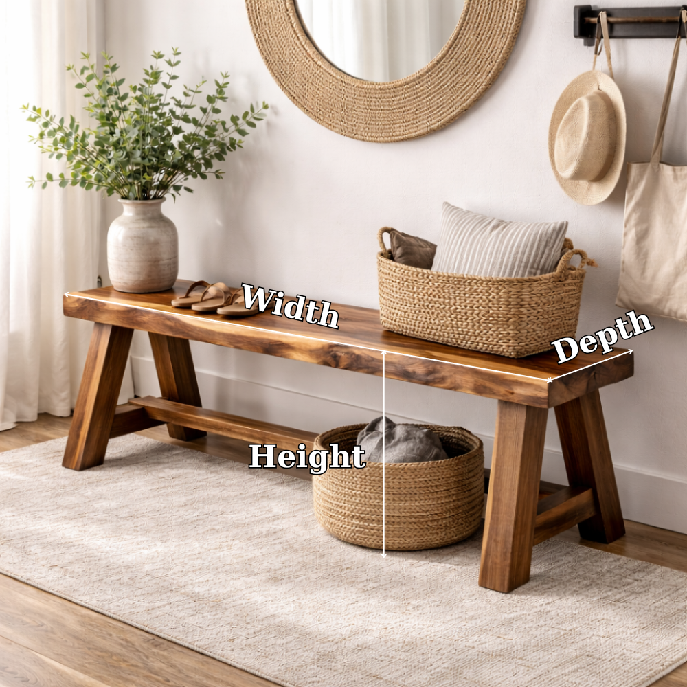 Rustic Solid Wood Entryway Bench with Storage | Modern Hallway Seating
