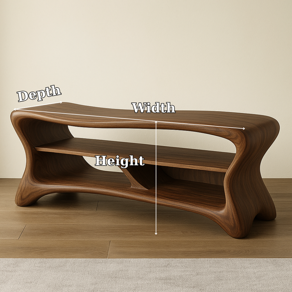 Sculptural Solid Wood TV Console – Modern Wooden Media Stand with Storage Shelf