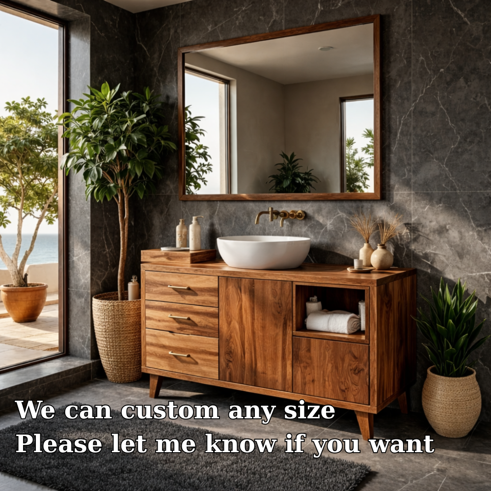 Solid Wood Bathroom Vanity with Drawers & Open Shelf β Modern Walnut Vanity Cabinet