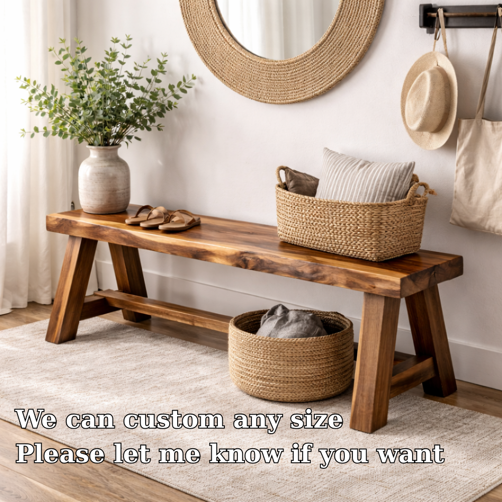 Rustic Solid Wood Entryway Bench with Storage | Modern Hallway Seating