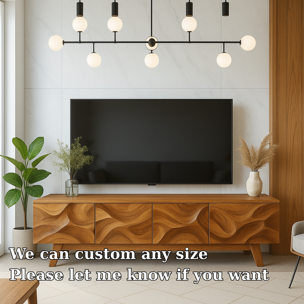 Solid Wood TV Stand Mid Century Modern Walnut Media Console with Storage Cabinet