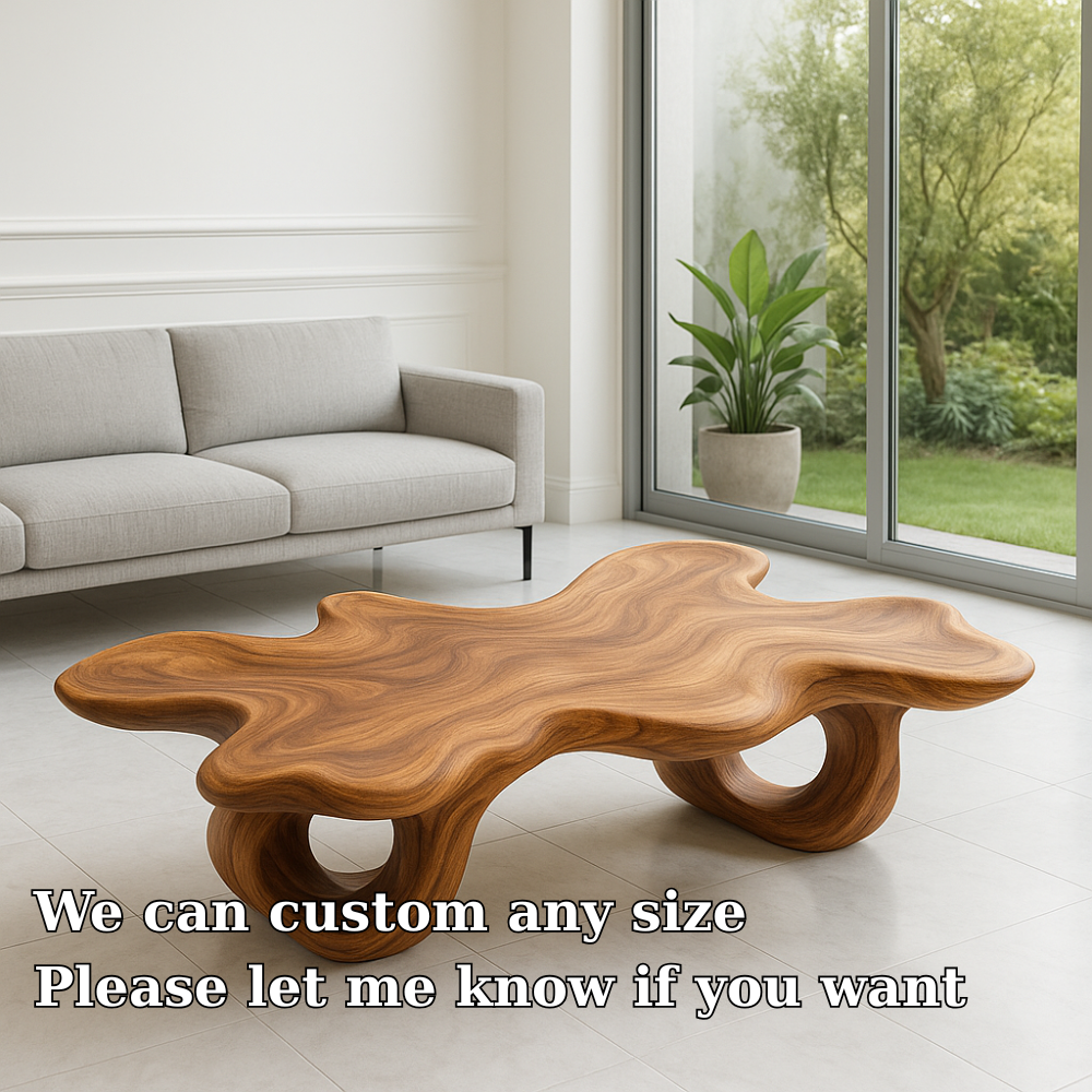 Modern Solid Wood Coffee Table with Unique Organic Shape for Contemporary Living Room