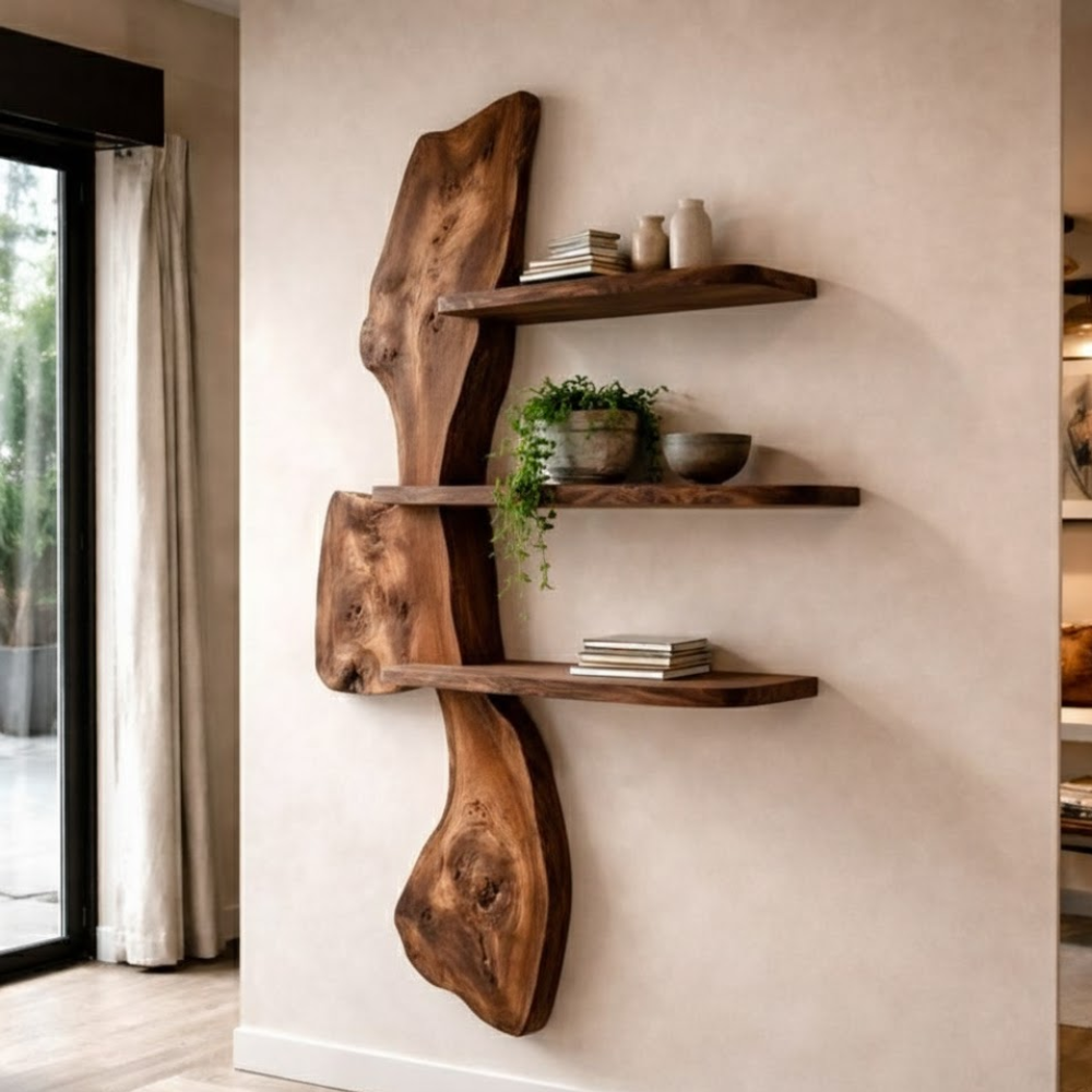 Handcrafted Solid Wood Organic Wave Shelf - Sculptural Floating Wall Art & Kitchen Display