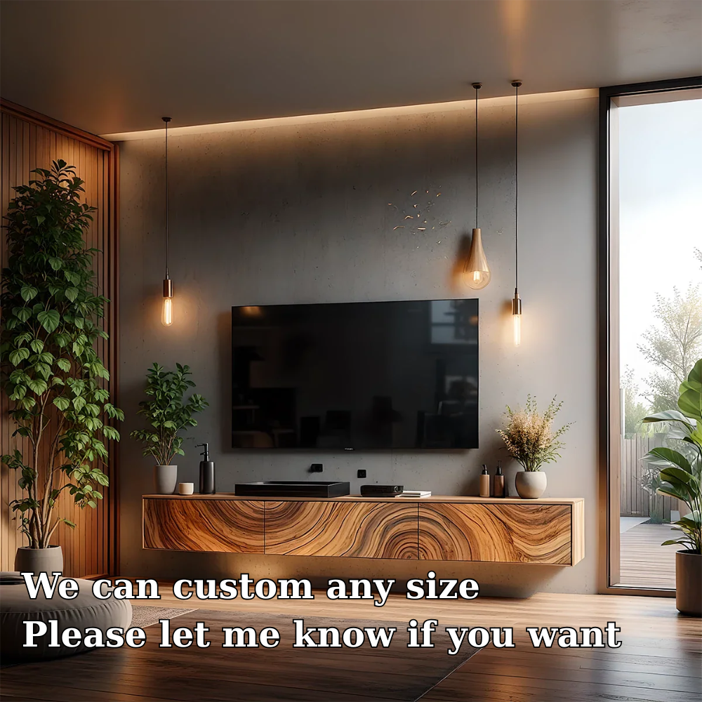 Solid Wood Floating TV Stand Walnut Wall Mounted Media Console with Storage