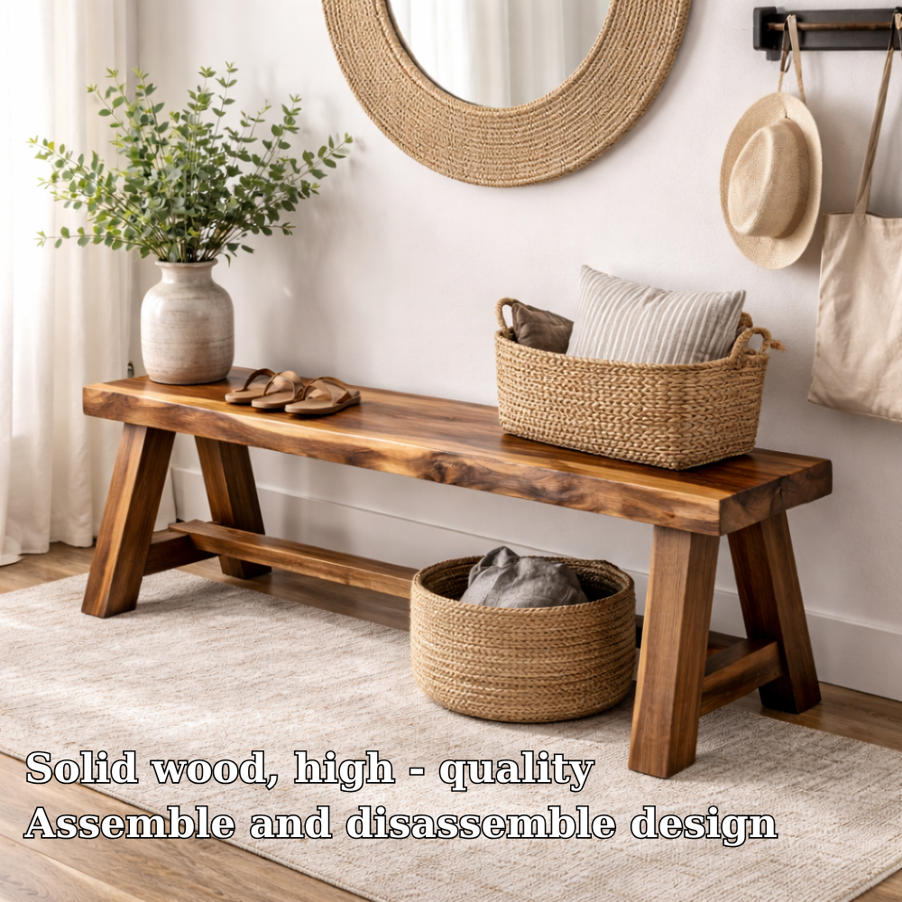Rustic Solid Wood Entryway Bench with Storage | Modern Hallway Seating