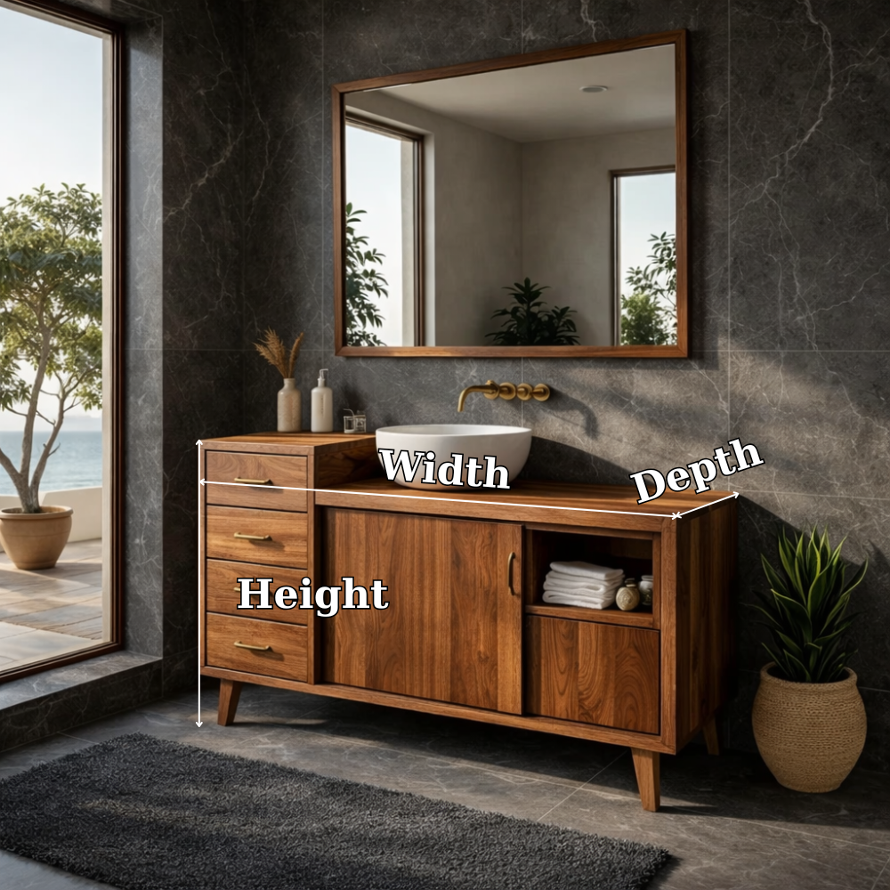 Solid Wood Bathroom Vanity with Drawers & Cabinet Storage β Mid Century Walnut Vanity