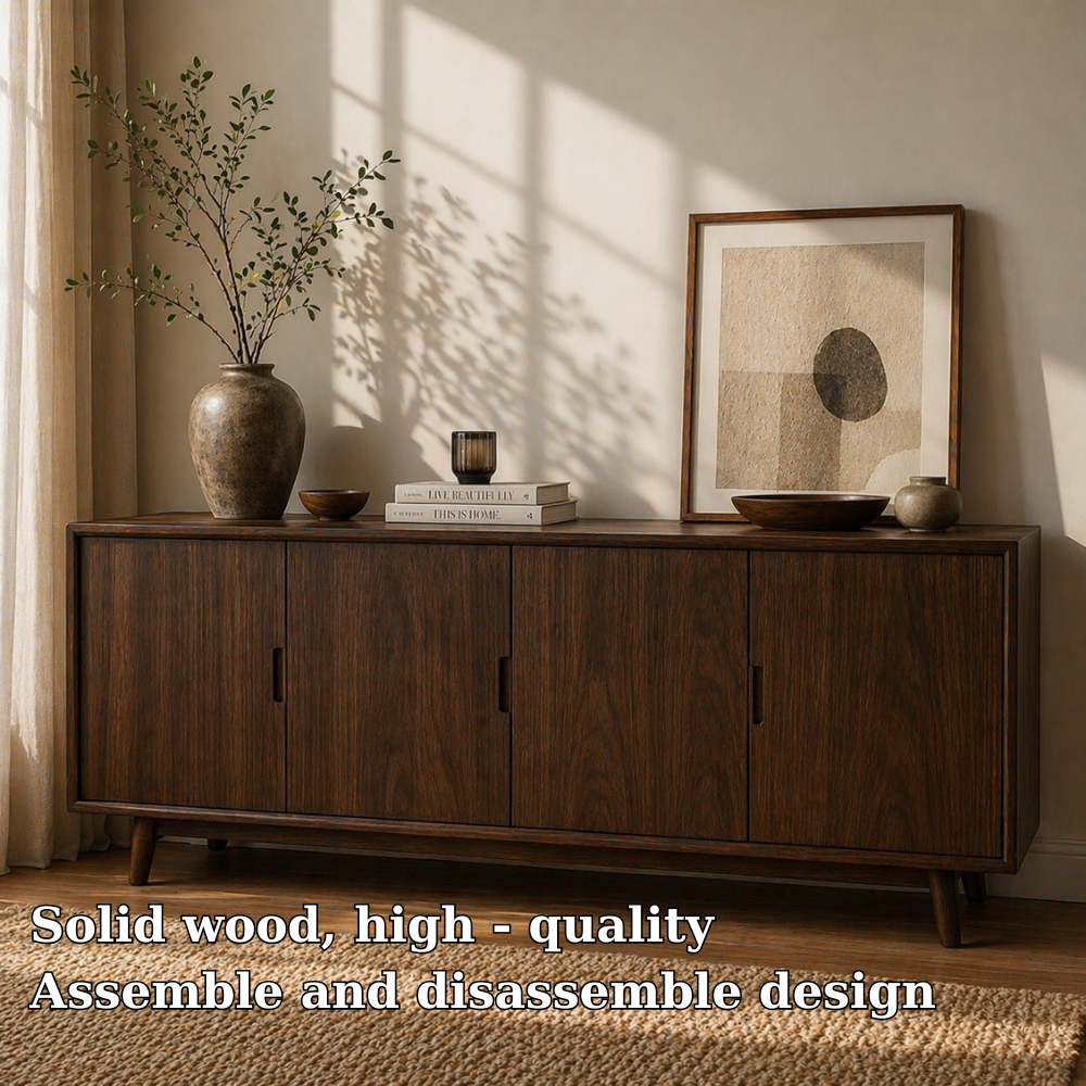 Modern Solid Wood Sideboard Cabinet with 4 Doors – Minimalist Storage Credenza