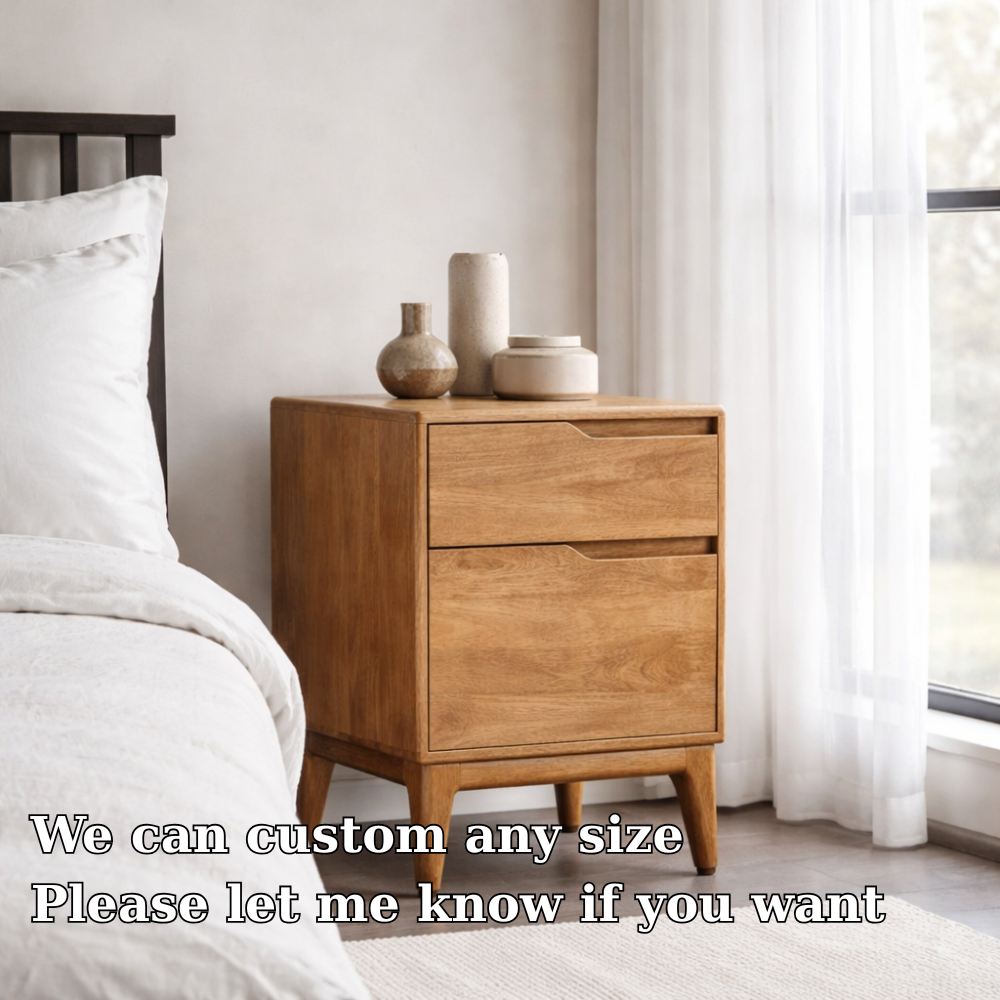 Solid Wood Nightstand with 2 Drawers – Scandinavian Bedside Table
