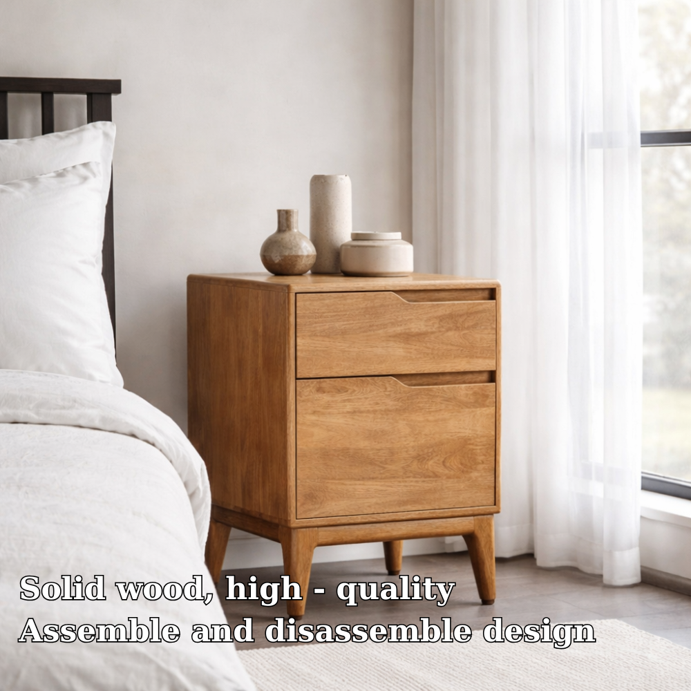 Solid Wood Nightstand with 2 Drawers – Scandinavian Bedside Table