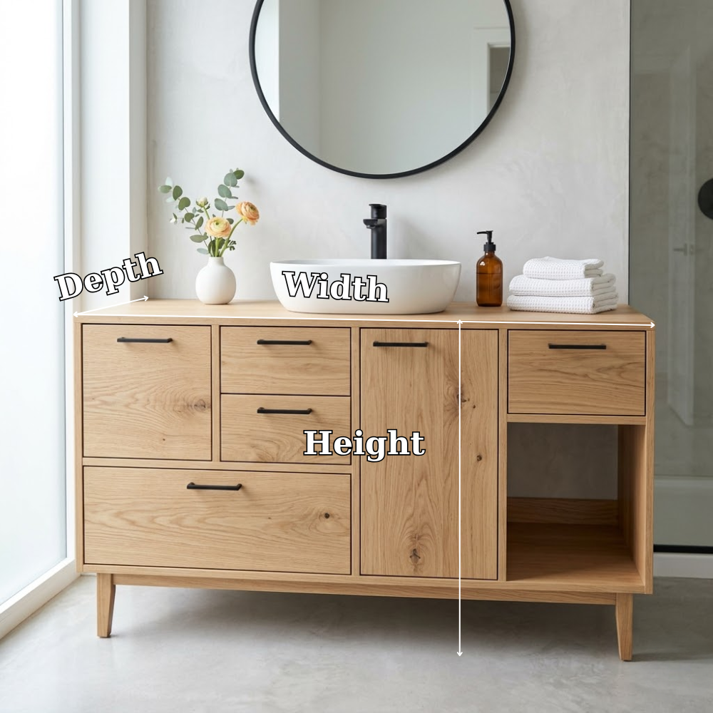 Solid Wood Bathroom Vanity with Drawers & Open Storage β Modern Design