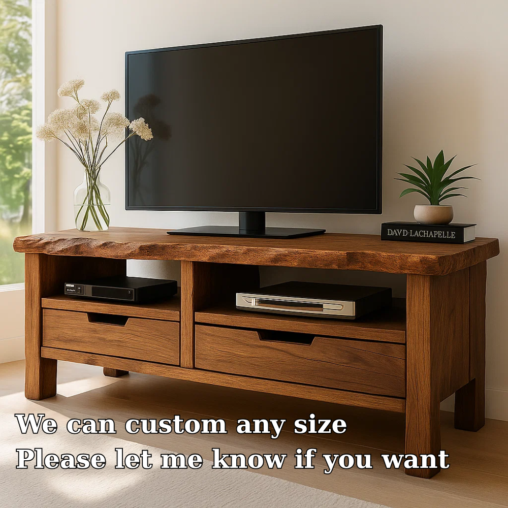 Solid Wood TV Stand with Drawers and Open Shelf Rustic Entertainment Center