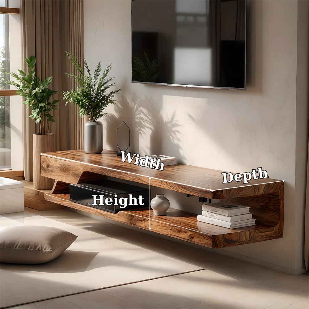 Solid Wood Floating TV Stand Modern Wall Mounted Media Console Shelf