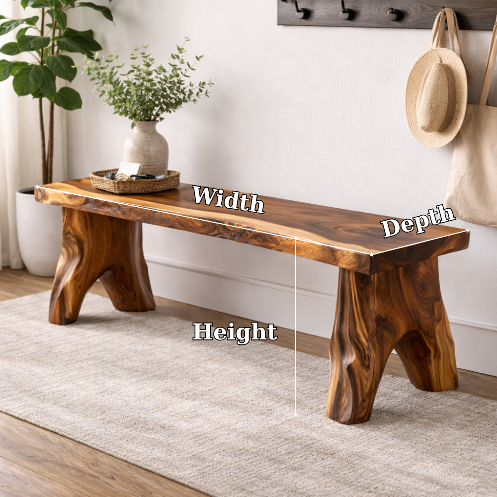 Live Edge Solid Wood Entryway Bench | Organic Design with Unique Legs