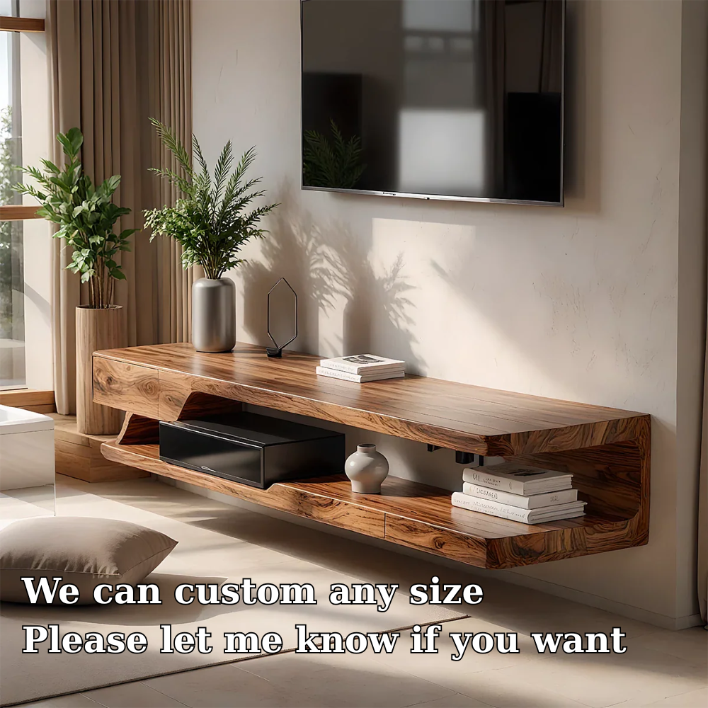 Solid Wood Floating TV Stand Modern Wall Mounted Media Console Shelf