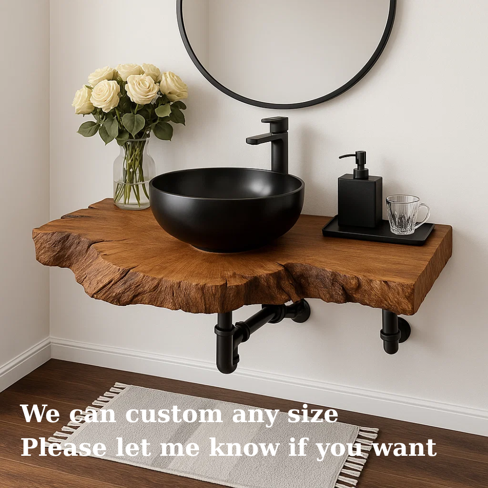 Solid Wood Live Edge Floating Bathroom Vanity Wall Mounted Rustic Vanity