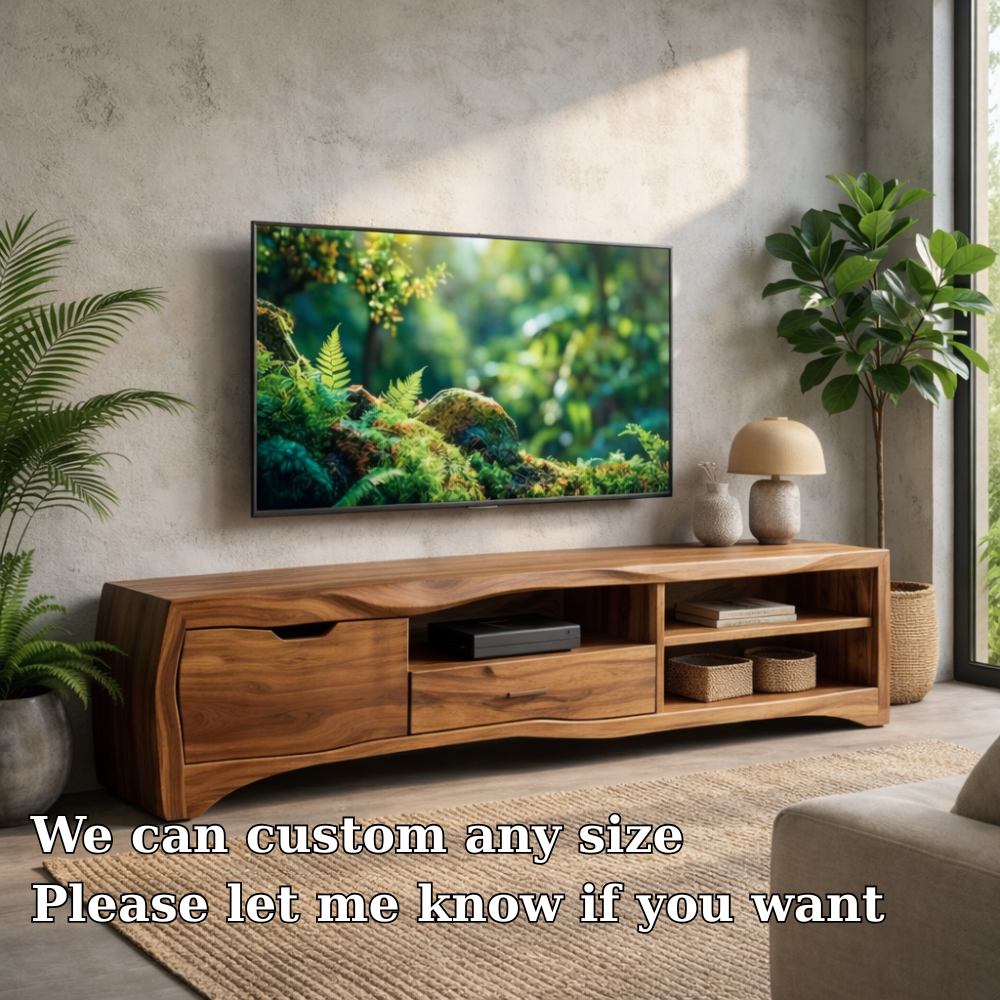 Modern Solid Wood TV Stand with Storage Drawers and Open Shelves – Living Room Media Console