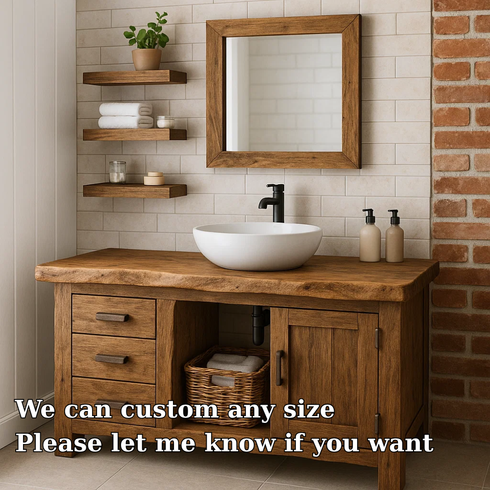 Rustic Solid Wood Bathroom Vanity with Drawers and Cabinet Farmhouse Bathroom Vanity