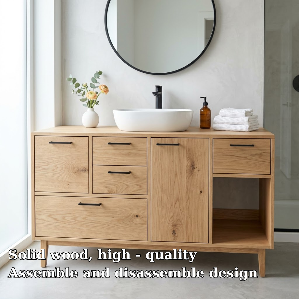 Solid Wood Bathroom Vanity with Drawers & Open Storage β Modern Design