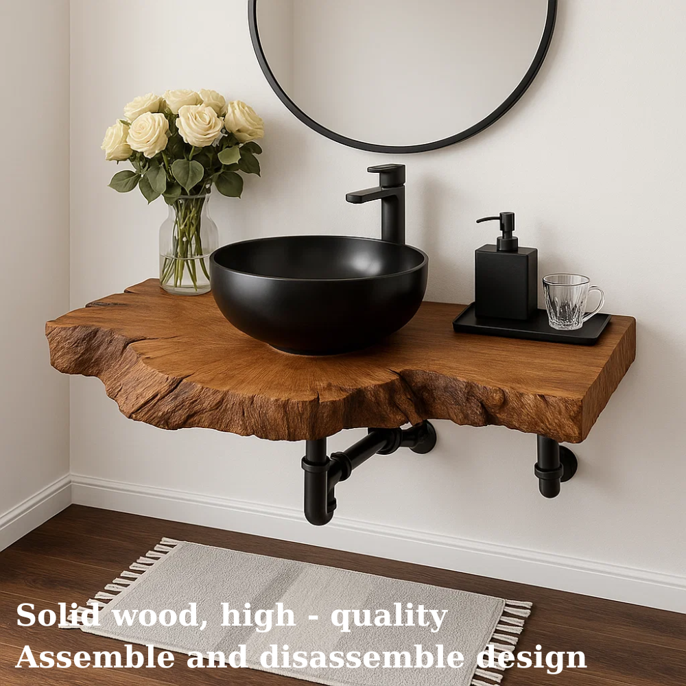 Solid Wood Live Edge Floating Bathroom Vanity Wall Mounted Rustic Vanity