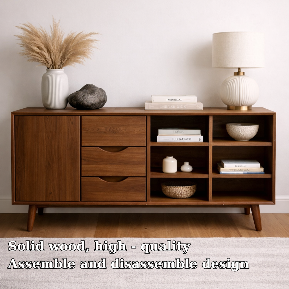 Modern Console Cabinet with Drawers, Door and Display Shelves