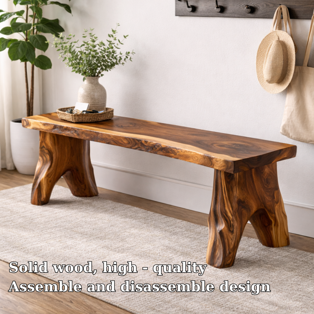 Live Edge Solid Wood Entryway Bench | Organic Design with Unique Legs