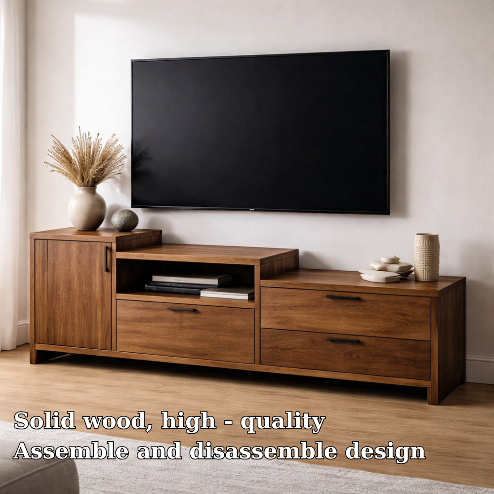 Modern Solid Wood TV Console with Drawers and Cabinet Storage